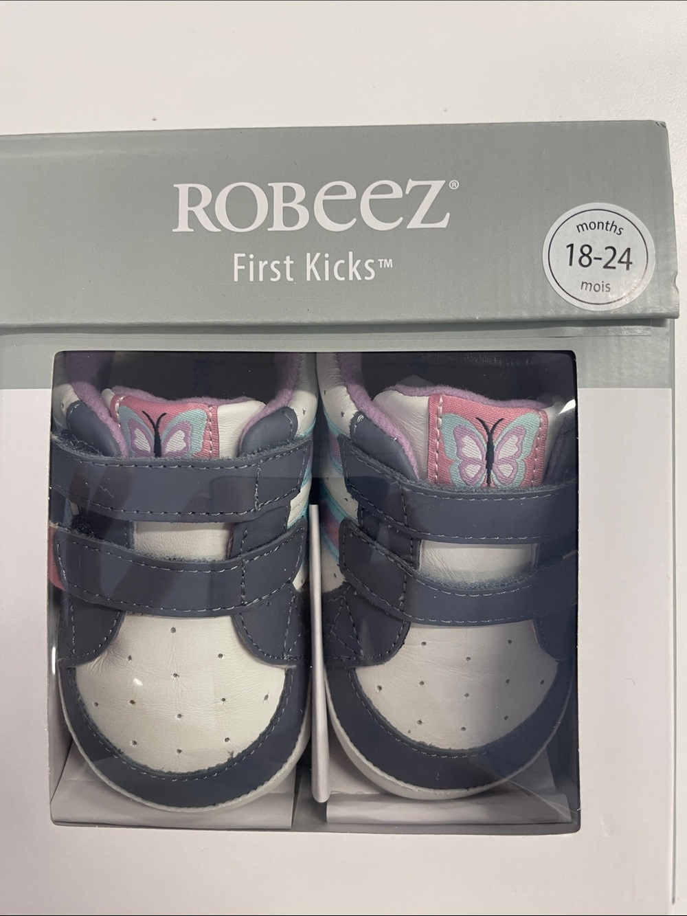 Robeez Baby Walker Shoes in White & Pink with Butterfly Accent